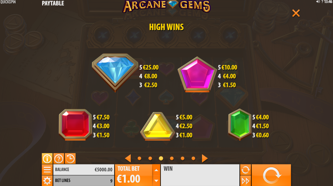 Оформление и интерфейс игрового автомата Arcane Gems