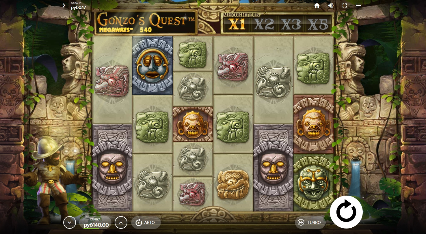 Интерфейс и оформление игрового автомата Gonzo's Quest Megaways
